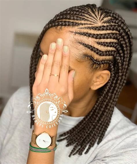 Creative half cornrows half box braids - 4. Large Box Braids in Half Updo. This style is easy to achieve and works on loose hair, box braids, or twist braids. These long thick braids achieved with black hair look particularly stunning in this style, but the style would work just as well on micro braids or even thicker braids than the ones pictured.